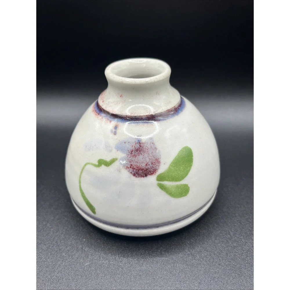 Candlestick Holder Vtg‎ Handmade Painted Art Clay Pottery - Signed by Artist